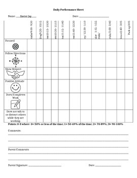 Preview of Daily Behavior Tracking Sheet