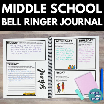 Preview of Daily Bell Ringer Journal for Middle School- Full Year of Warmup Journal Prompts