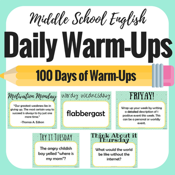 Preview of Daily Bell Ringers - Middle School English - Warm Ups - 100 Day Bundle