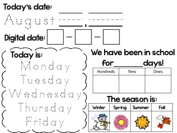 Preview of Daily Calendar Activity Sheets