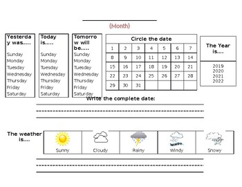 Preview of Daily Calendar Worksheet