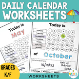 Daily Calendar Worksheets - Including Dates, Days, Weather