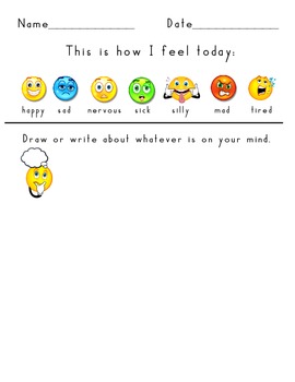 Daily Check In Feelings/Emotions Activity Sheet by Jamie Brown | TpT