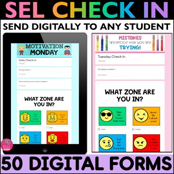 Preview of Daily Check In For Social Emotional Learning for Google Forms students 50 themes