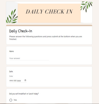 Preview of Daily Check In Form