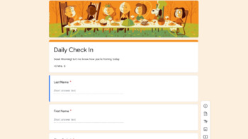 Preview of Daily Check In Google Form (Charlie Brown Thanksgiving)