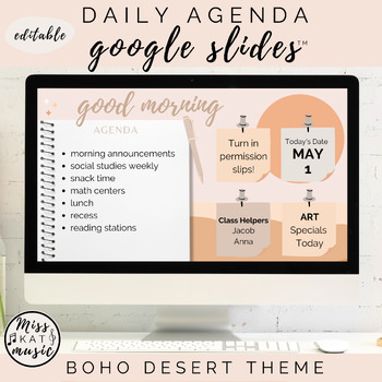 Preview of Daily Class Agenda - Editable Google Slides™ Templates - Boho Desert Theme