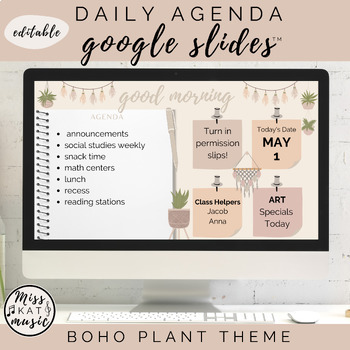 Preview of Daily Class Agenda - Editable Google Slides™ Templates - Boho Plant Theme