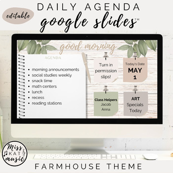 Preview of Daily Class Agenda - Editable Google Slides Templates - Farmhouse Theme