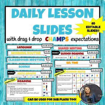 Preview of Daily Class Lesson Slides with CHAMPS Expectations *EDITABLE! 