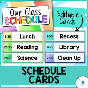 Daily Class Schedule Cards - Editable - Rainbow Watercolor Classroom Decor