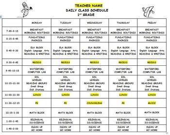 Classroom schedule template