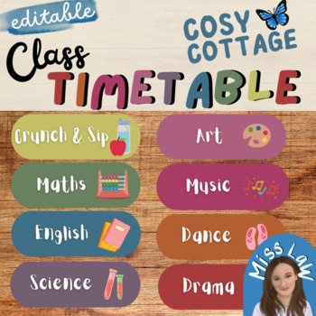 Preview of Daily Class Timetable | Editable Classroom Decor | COSY COTTAGE THEME