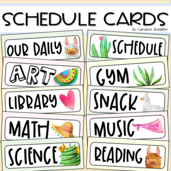 Daily Visual Schedule Cards Agenda Llama and Cactus Watercolor Theme ...