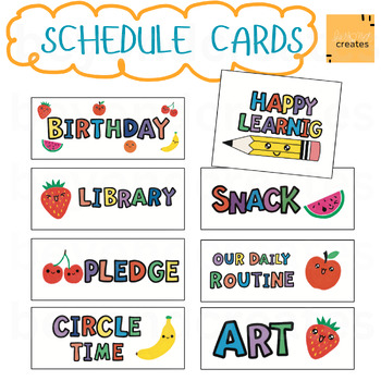 Preview of Daily Classroom Schedule Cards (Editable), Motivational Rewards Clipart (Fruit)