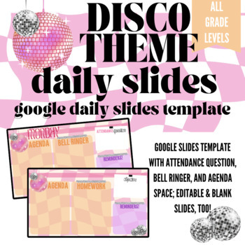 Preview of Daily Classroom Slide for Agenda/Planner + Homework | Disco Theme