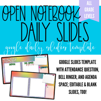 Preview of Daily Classroom Slide for Agenda/Planner and Homework | Notebook Theme