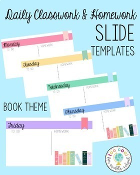 Preview of Daily Classwork & Homework Slide Templates | Book Theme