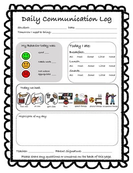 Preview of Daily Communication Log for Special Education Classroom
