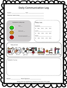 Preview of Daily Communication Log for Special Education Classroom **Editable**