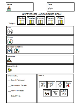 Preview of Daily Communication Sheet - Fill In