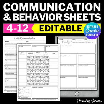 Preview of Daily Communication Sheet Special Education Behavior Tracker Planner EDITABLE