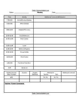 Daily Communication Sheets by Kelsey's Kreations | TpT