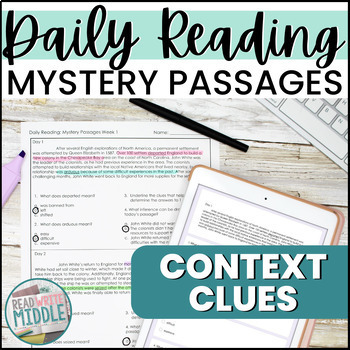 Preview of Context Clues Worksheets Reading Comprehension Mystery Passages & Questions