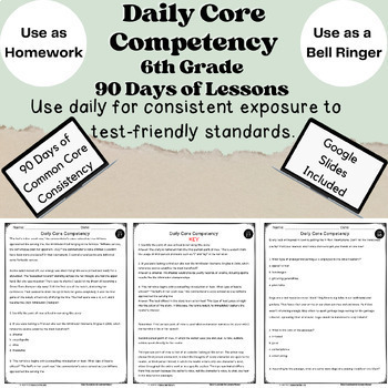 Preview of Daily Core Competency - 90 Days of Common Core Bell Ringers or Homework