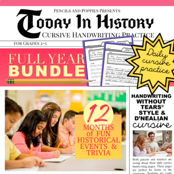 Preview of Daily Cursive Handwriting Practice YEAR LONG Bundle Today in History events