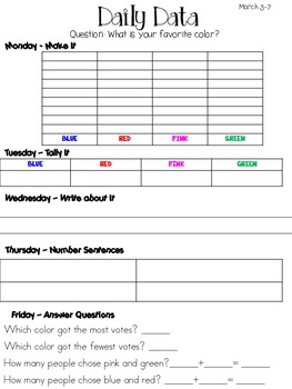 Daily Data Student Copy--Bar Graphs, Tally Charts, and Pictographs