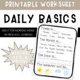 Daily Date and Weather Tracking Worksheet for Preschool  -