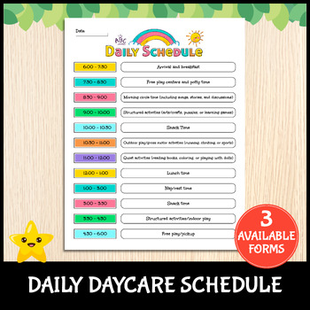 Preview of Daily Daycare Schedule Form | Activities Planner For Child Care & Preschool