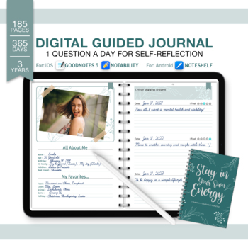 Preview of Daily Digital Self Reflection Guided Journal, Stay in Your Own Energy, Goodnotes