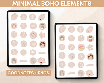Preview of Daily Digital Sticker Book for Goodnotes, Watercolor Boho neutral Stickers