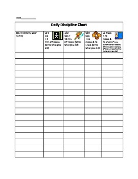 Daily Discipline Chart for use with Leadership Ticket Reward System