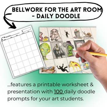 Preview of Daily Doodle Art Bellwork with Printable worksheet & 100 prompts