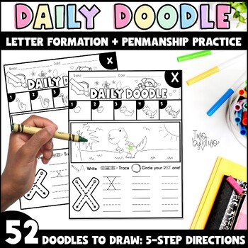 Preview of Daily Doodle + Alphabet Letter Formation 52 Directed Drawings