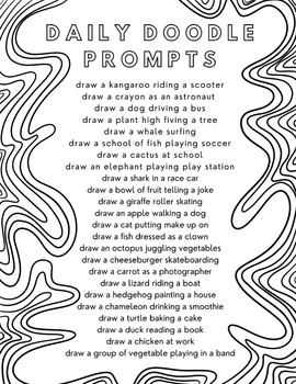Preview of Daily Doodle Prompts, Drawing Prompt Bell Ringers, Early Finisher (24 prompts)