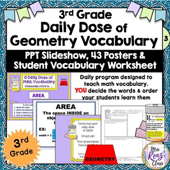 Preview of Daily Dose of GEOMETRY Math Vocabulary Slideshow & Word Wall Posters (3rd Grade)