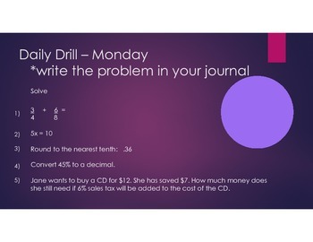 Preview of Daily Drill math warm up - 35 weeks worth!