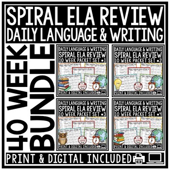 Preview of Daily ELA Spiral Language Review Grammar Practice Worksheets 3rd 4th Grade
