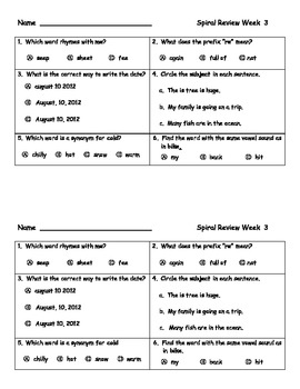 Daily Language Arts Spiral Review For Second Grade, Weeks 1-4 by Shelly ...