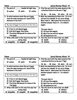 Daily Ela Spiral Review For Second Grade, Weeks 13-20 By Shelly Sitz