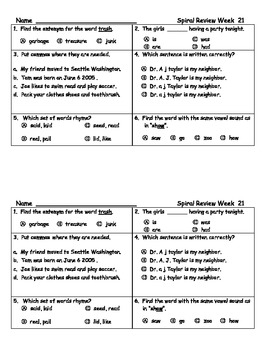 Daily ELA Spiral Review For Second Grade, Weeks 21-28 by Shelly Sitz