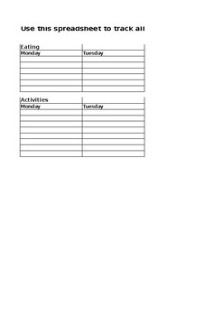 Preview of Daily Eating & Activity Journal Template w/Point Explanation Rubric - Excel doc