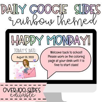 Preview of Daily Elementary Classroom Google Slides | Editable Templates | Rainbow Theme