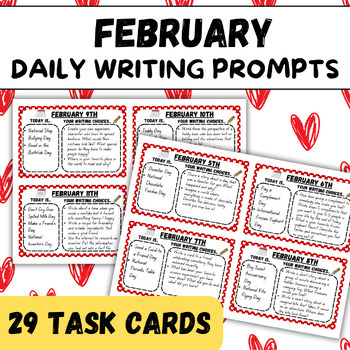 Preview of Daily February Creative Writing Journal Prompts Task Cards for Morning Work