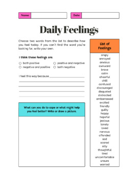 Preview of Daily Feelings Log Worksheet
