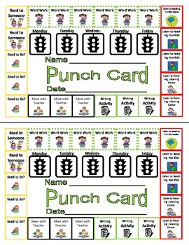 Preview of Daily Five (5) Centers Managed Independent Learning Punch Card